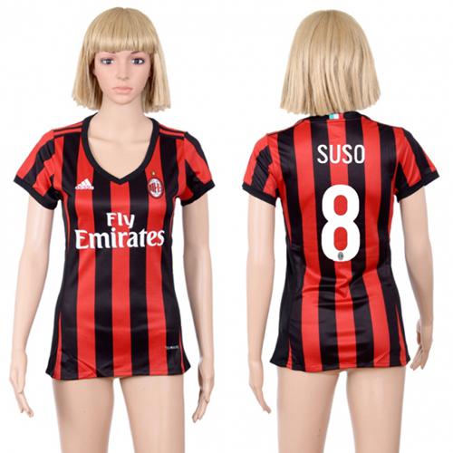 Women's AC Milan #8 Suso Home Soccer Club Jersey - Click Image to Close